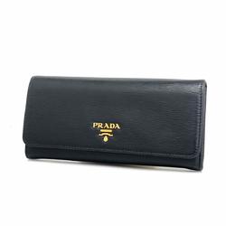 Prada long wallet leather black ladies