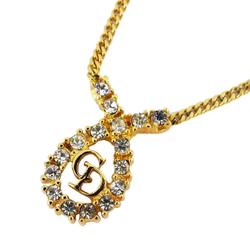 Christian Dior Necklace CD Rhinestone GP Plated Gold Women's