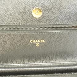 Chanel Shoulder Wallet Matelasse Chain Caviar Skin Black Women's