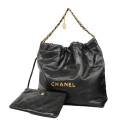 Chanel Shoulder Bag 22 Chain Calfskin Black Women's