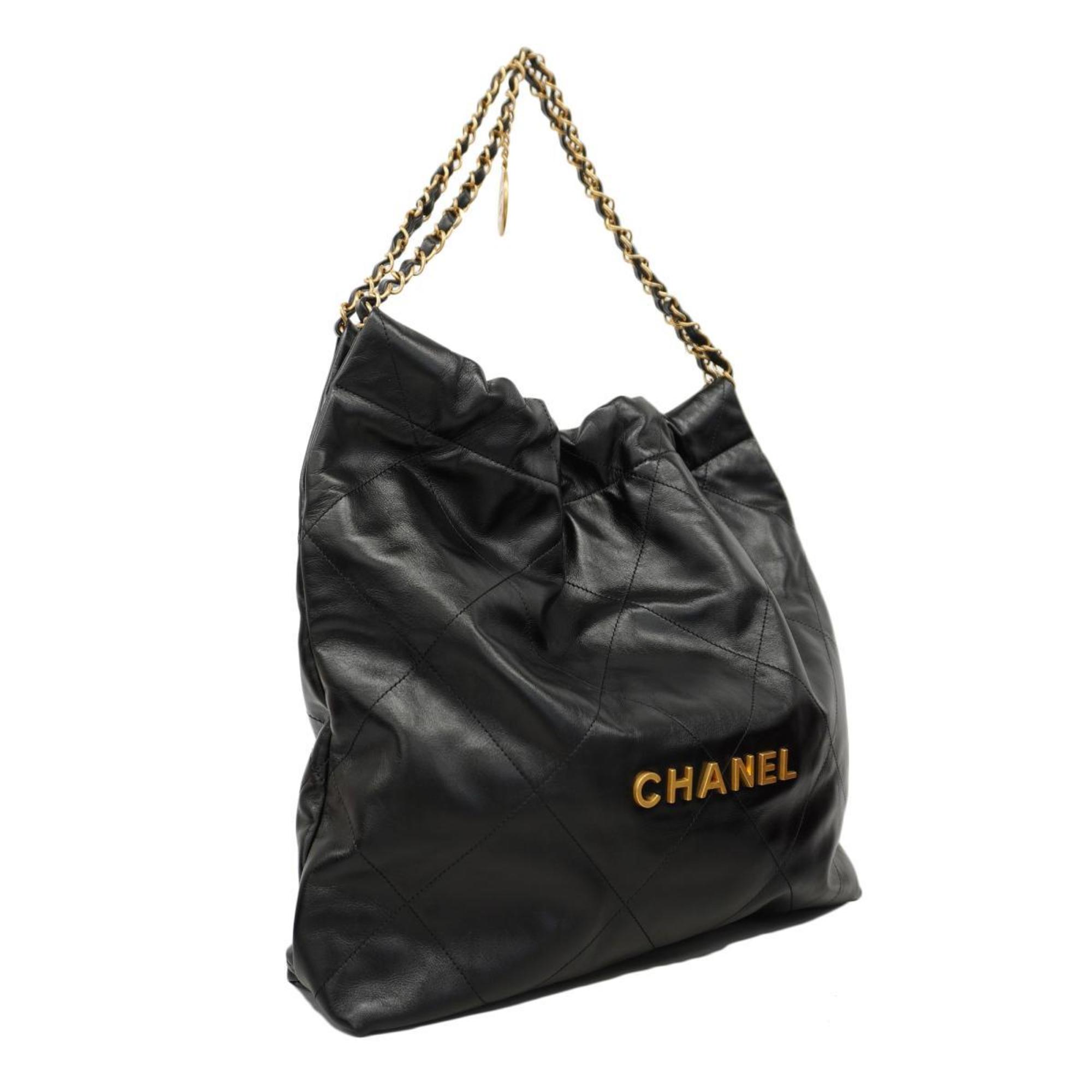 Chanel Shoulder Bag 22 Chain Calfskin Black Women's