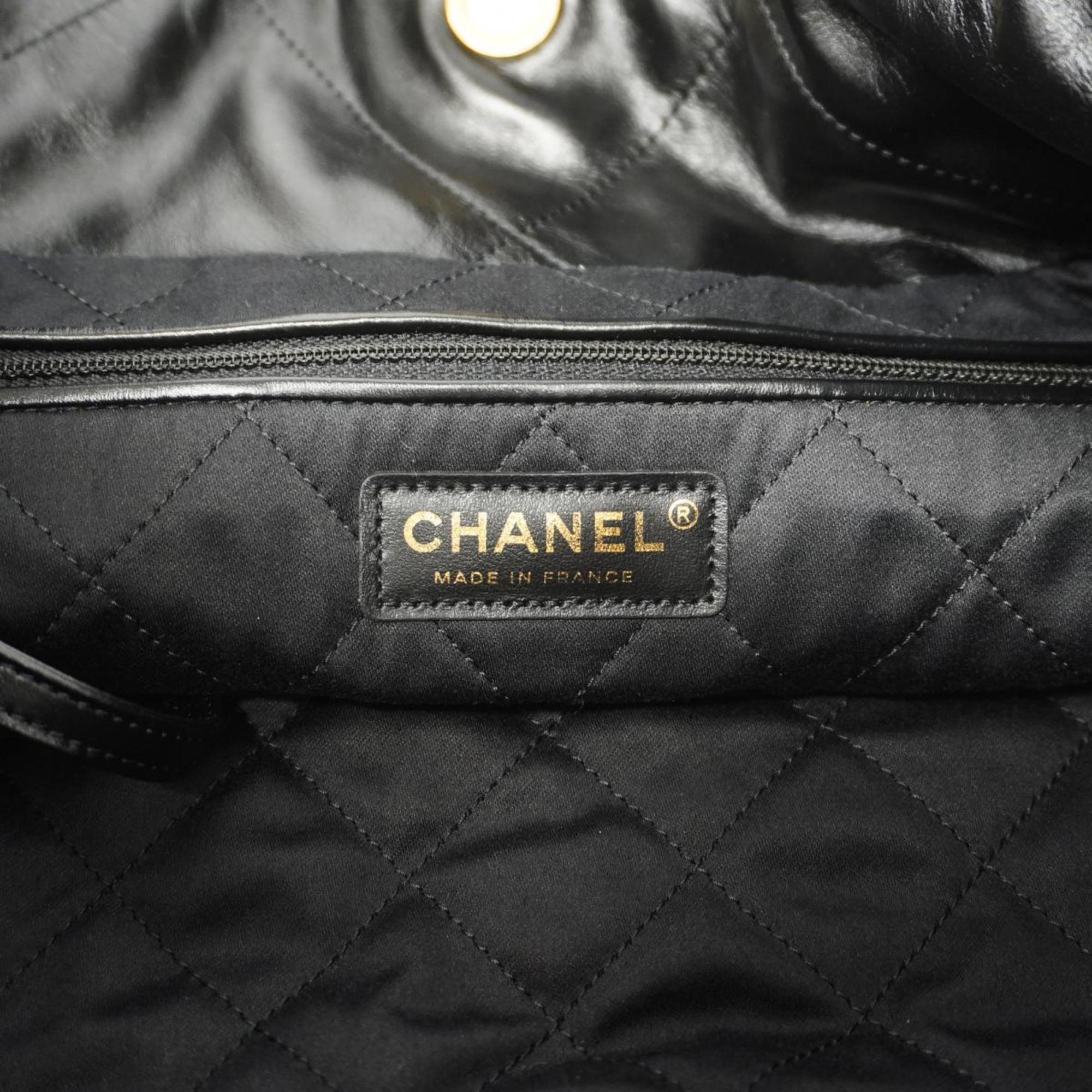 Chanel Shoulder Bag 22 Chain Calfskin Black Women's