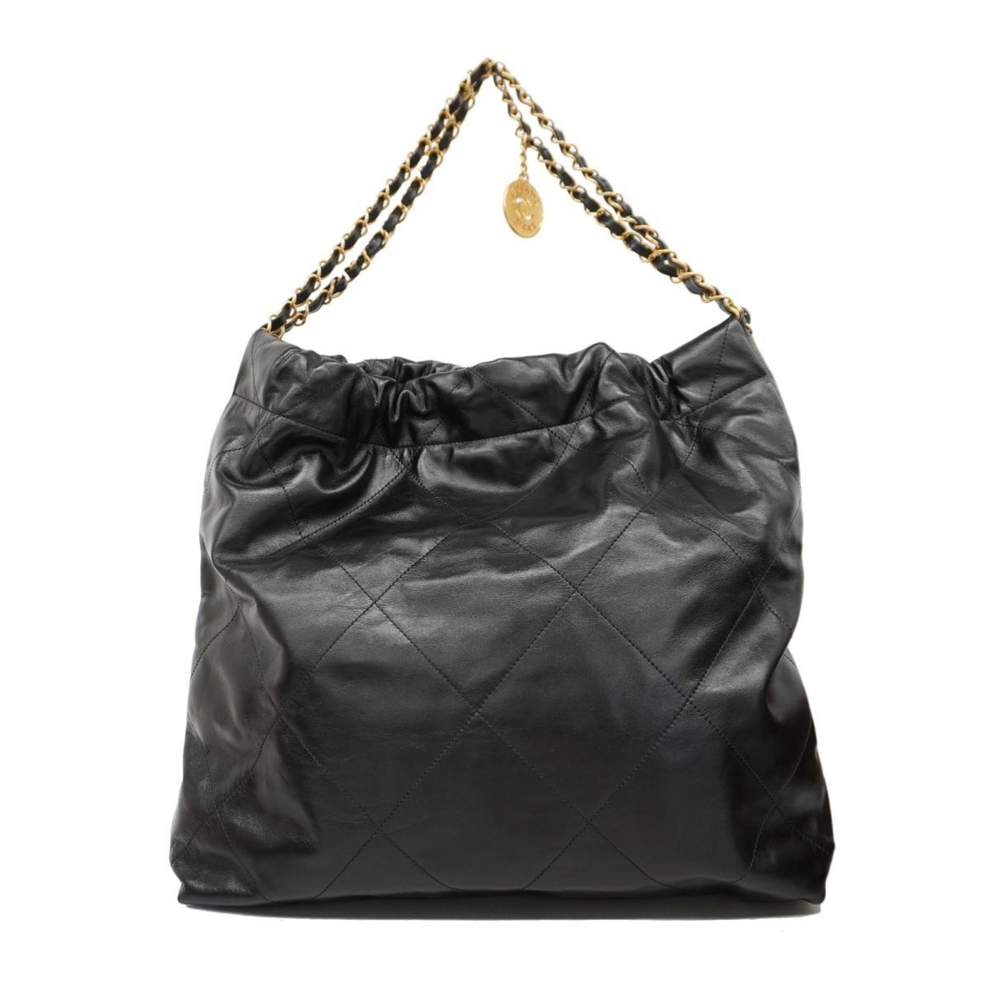 Chanel Shoulder Bag 22 Chain Calfskin Black Women's