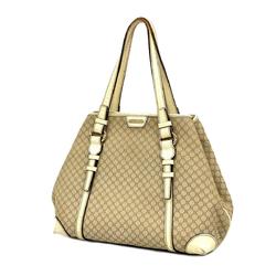 Celine Tote Bag Macadam Nylon Canvas Leather Beige Ivory Champagne Women's