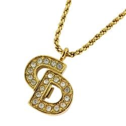 Christian Dior Necklace CD Rhinestone GP Plated Gold Women's