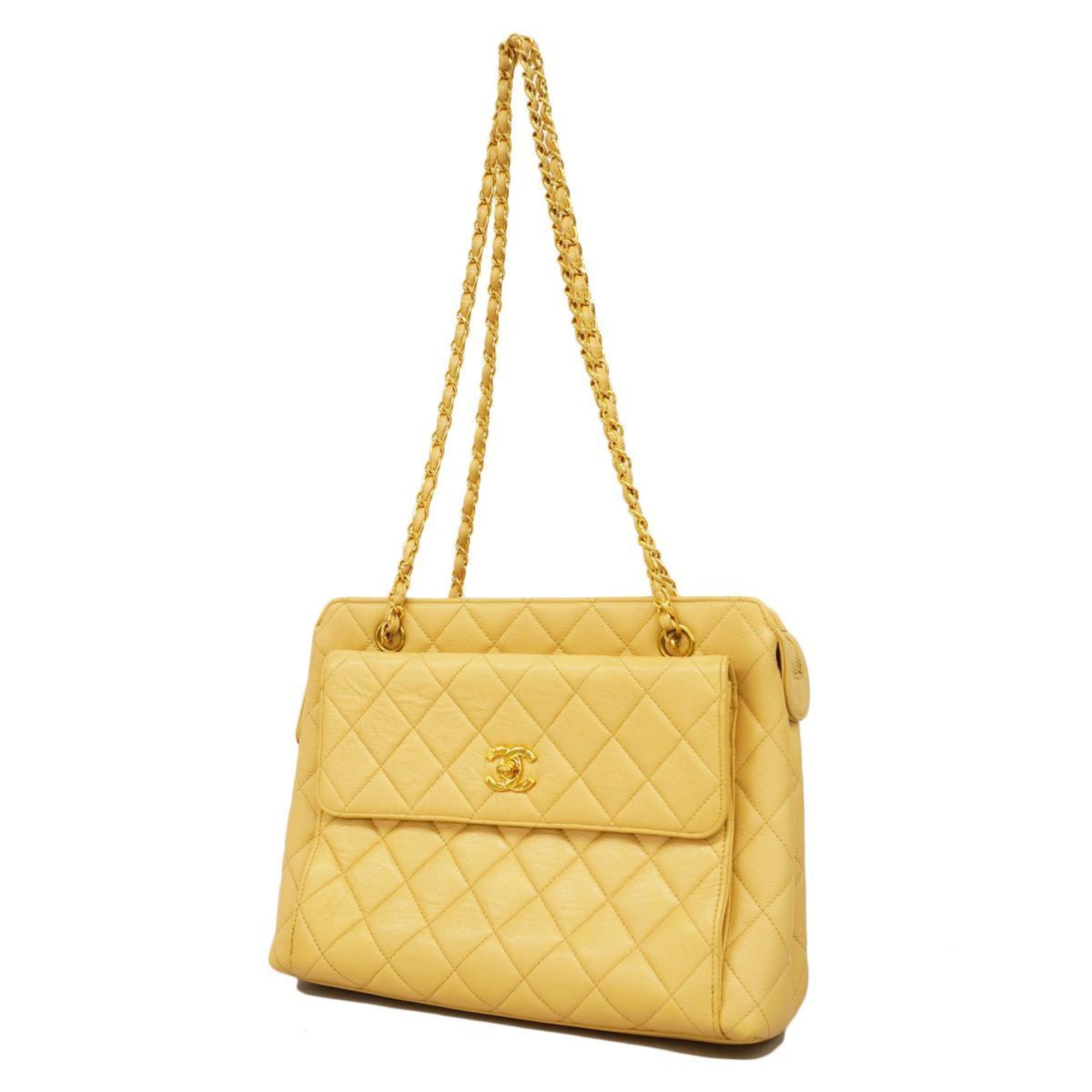 Chanel Shoulder Bag Matelasse Chain Caviar Skin Beige Women's