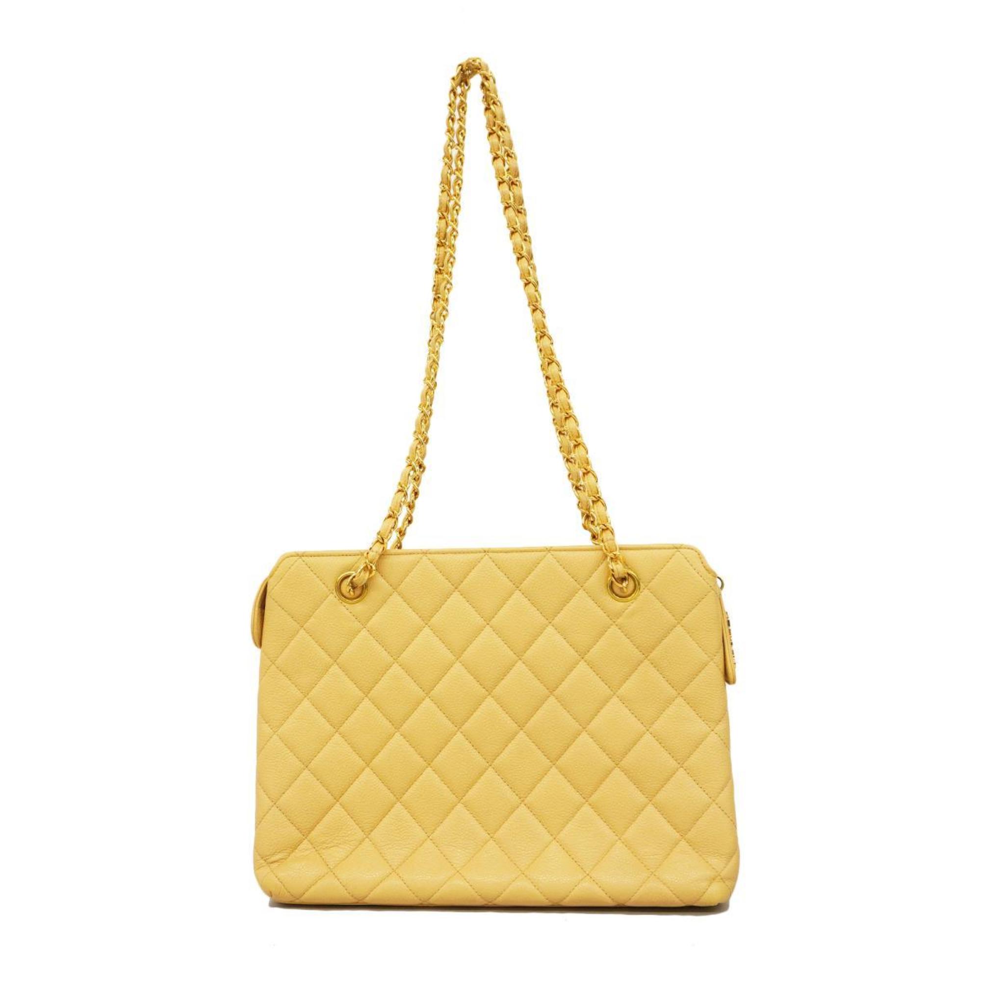 Chanel Shoulder Bag Matelasse Chain Caviar Skin Beige Women's