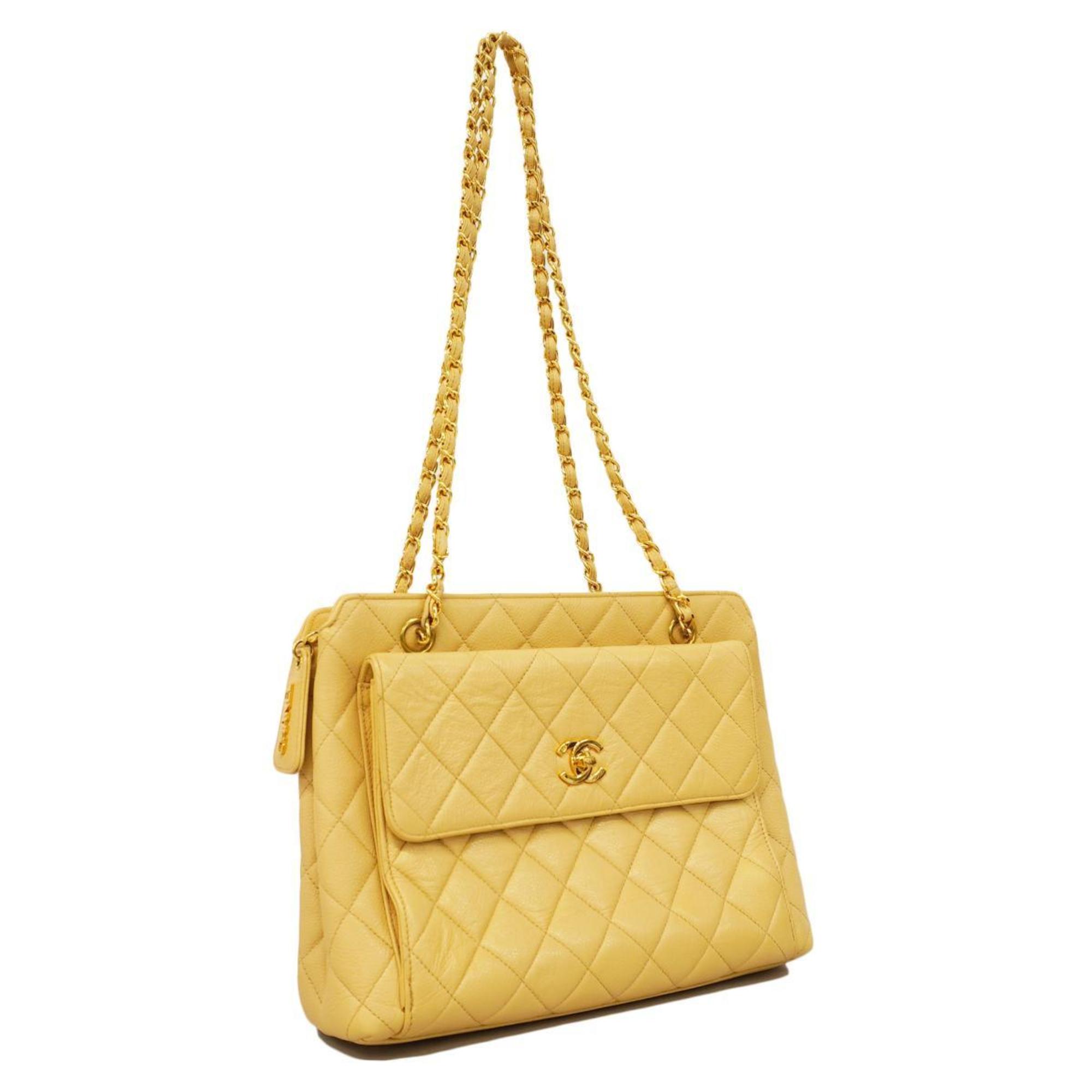 Chanel Shoulder Bag Matelasse Chain Caviar Skin Beige Women's