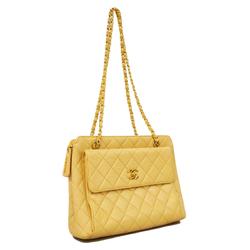 Chanel Shoulder Bag Matelasse Chain Caviar Skin Beige Women's