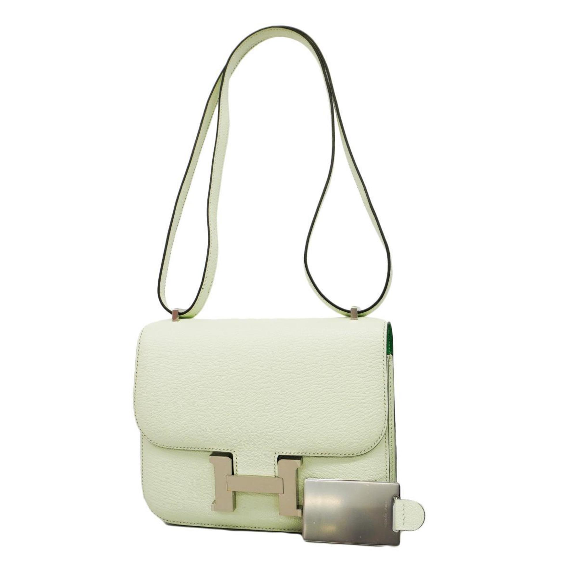 Hermes Shoulder Bag Constance 18 B Stamp Chevre Vert Fizz Comic Women's