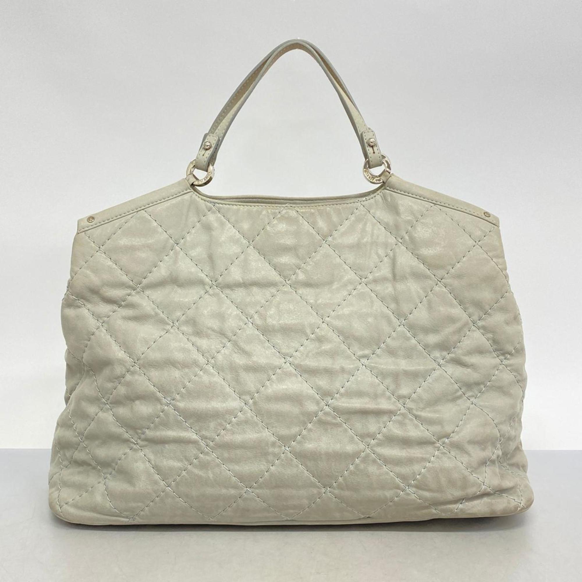 Chanel Tote Bag Matelasse Chain Shoulder Leather Light Grey Women's