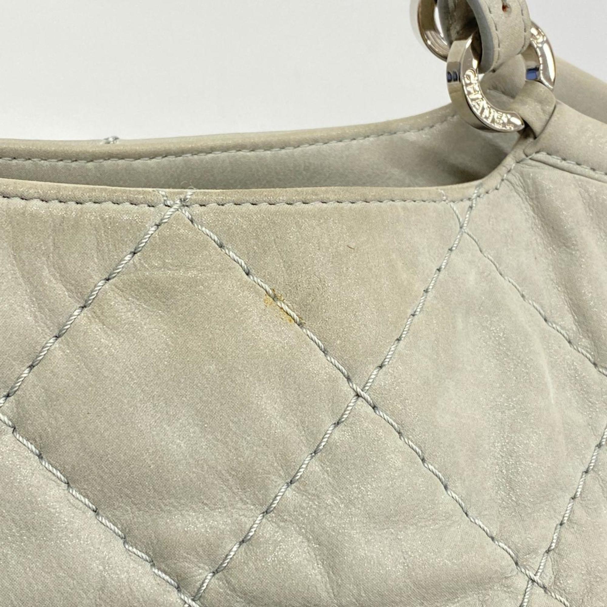 Chanel Tote Bag Matelasse Chain Shoulder Leather Light Grey Women's