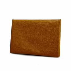 Hermes Business Card Holder/Card Case Calvi □M Engraved Veau Epsom Gold Women's