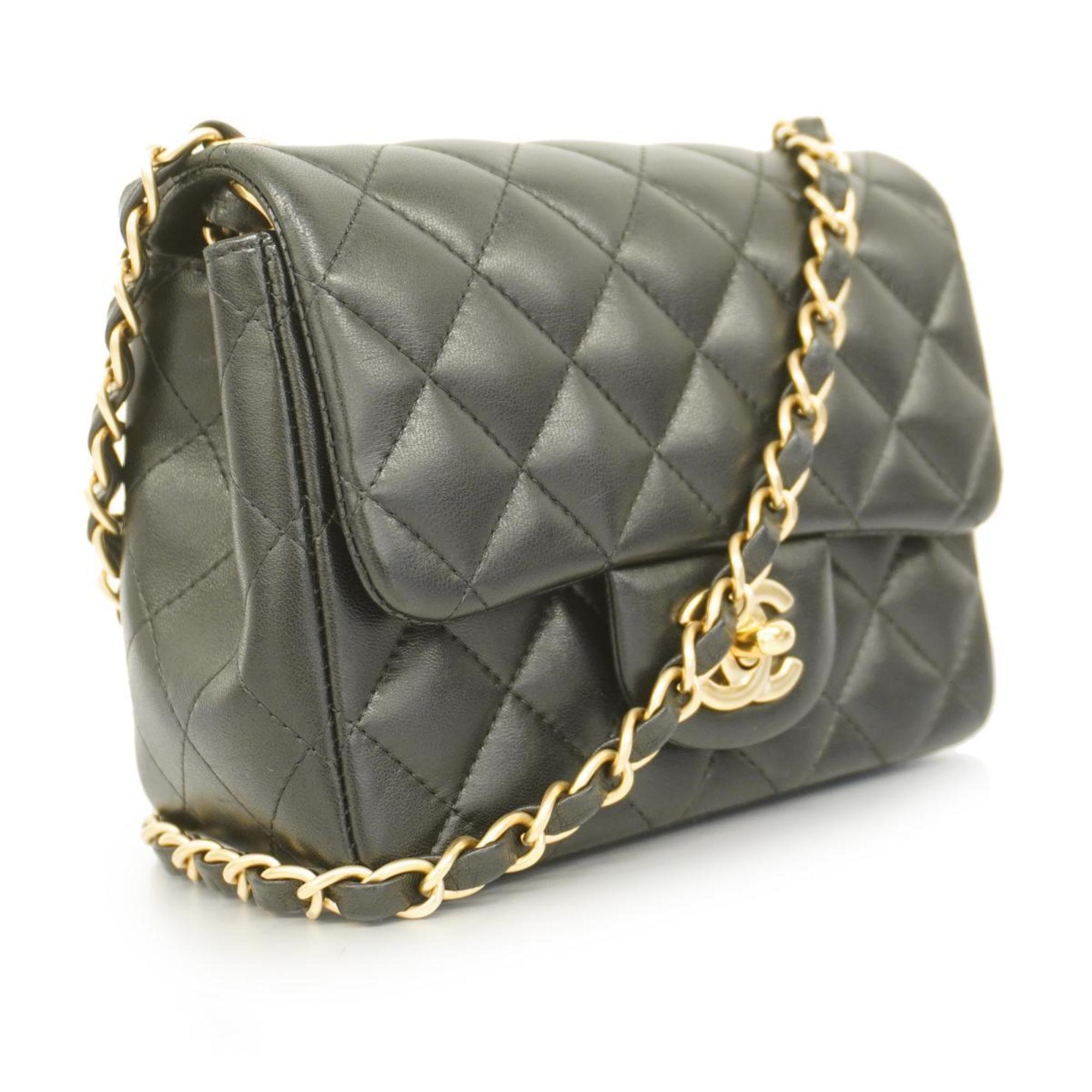 Chanel Shoulder Bag Matelasse Chain Lambskin Black Champagne Women's