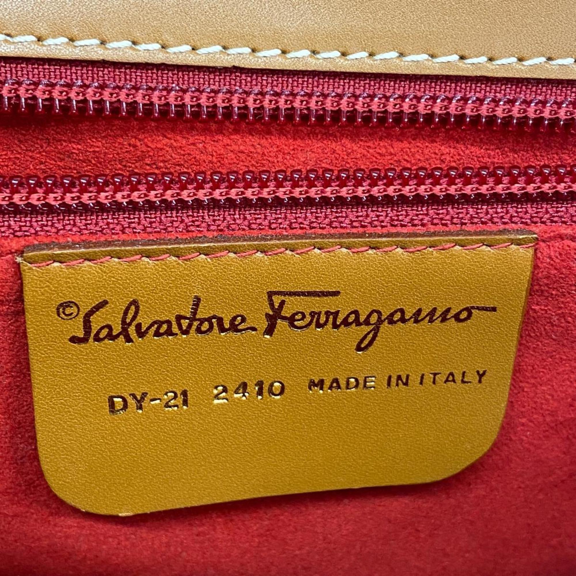 Salvatore Ferragamo handbag Gancini leather light brown ladies