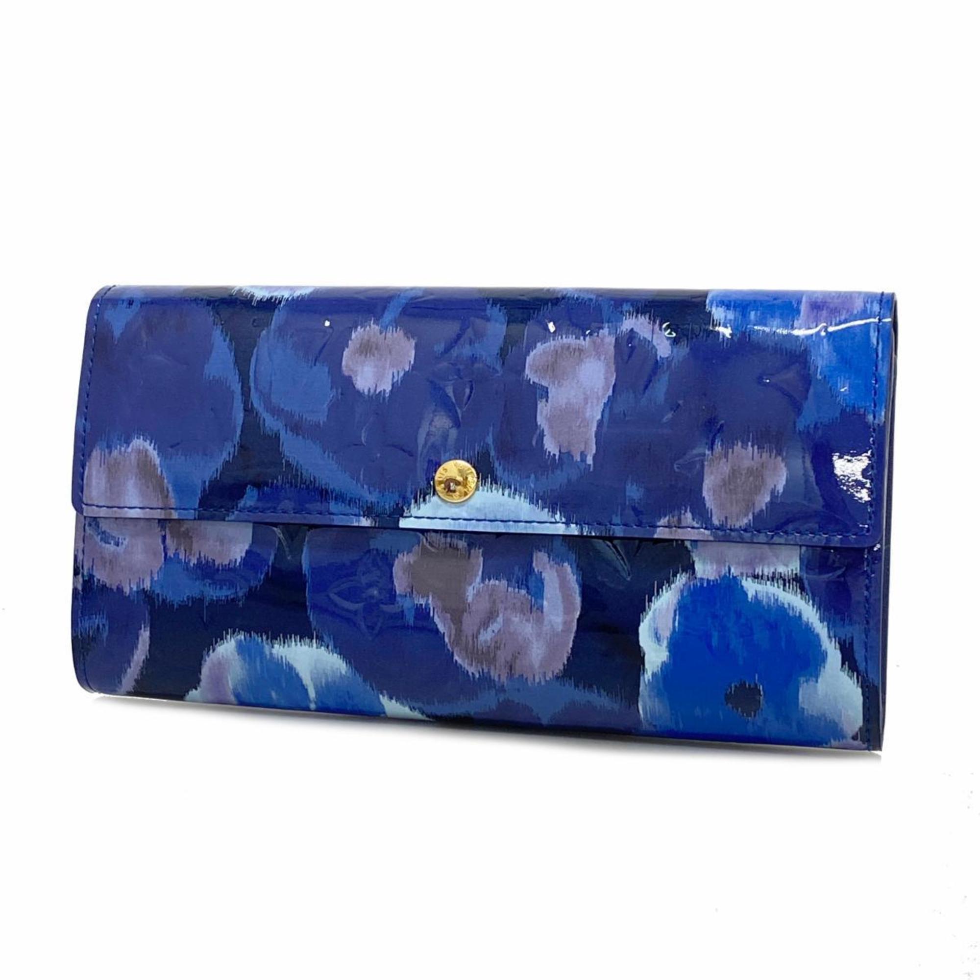 Louis Vuitton Long Wallet Vernis Ikat Flower Portefeuille Sarah M90021 Blue Ladies