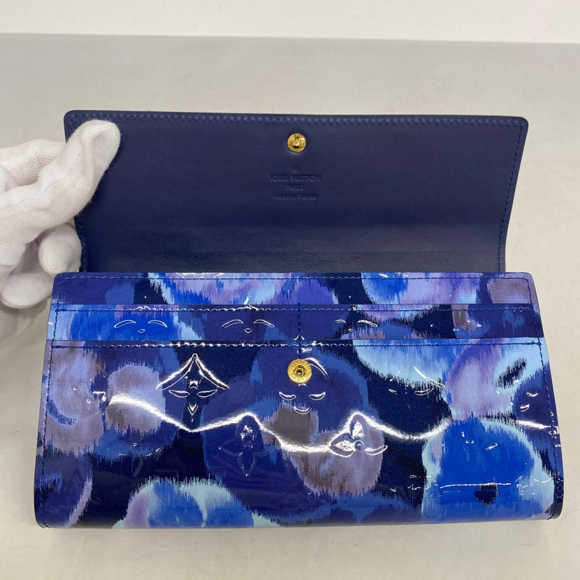 Louis Vuitton Long Wallet Vernis Ikat Flower Portefeuille Sarah M90021 Blue Ladies