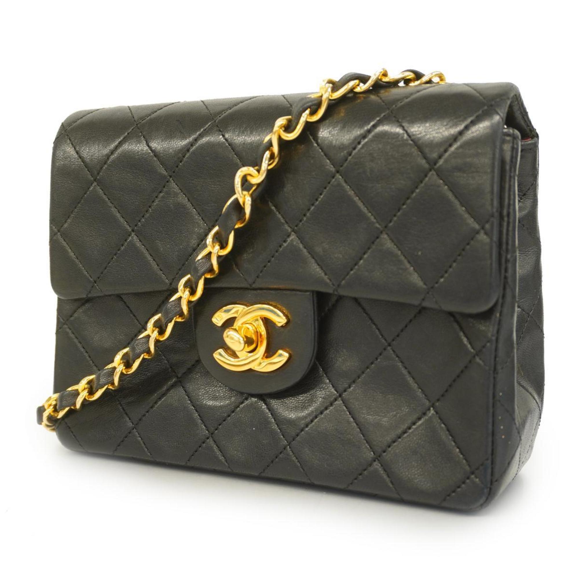 Chanel Shoulder Bag Matelasse Chain Lambskin Black Women's