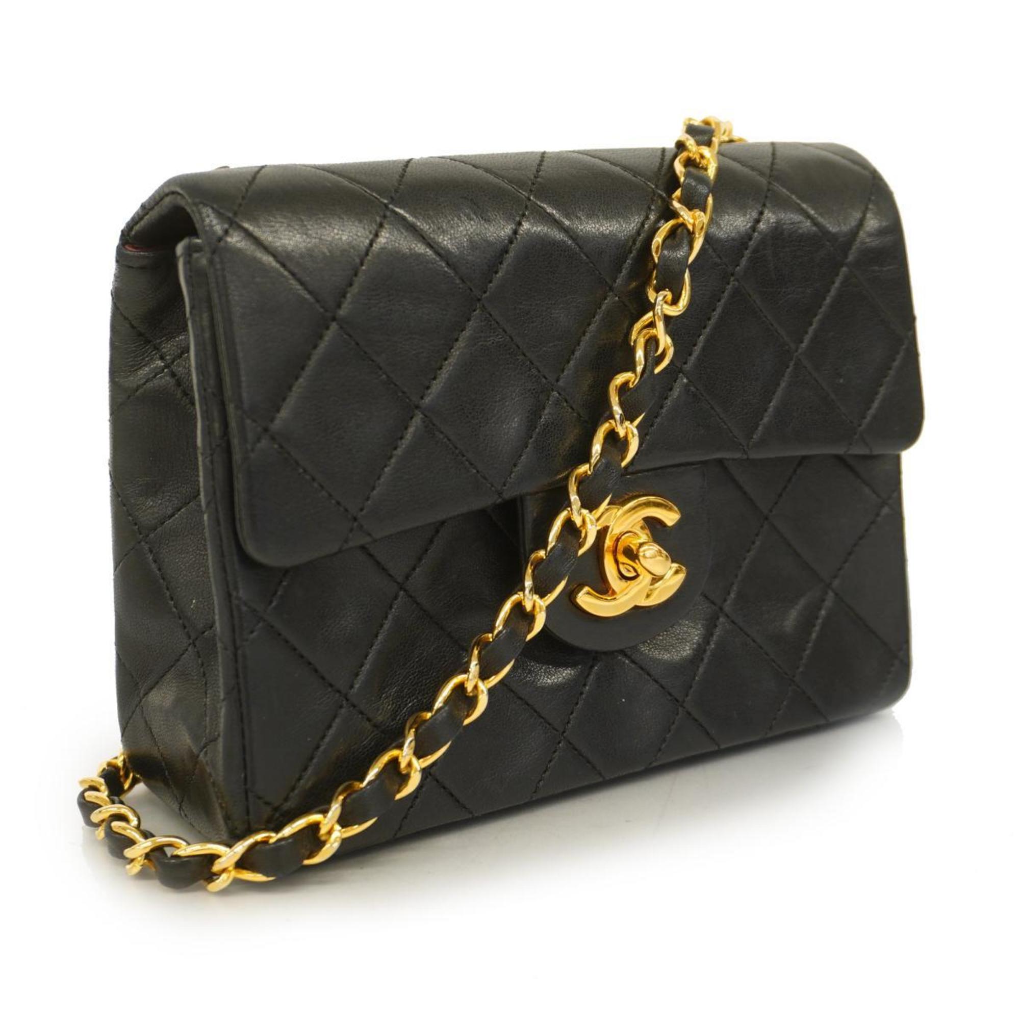 Chanel Shoulder Bag Matelasse Chain Lambskin Black Women's