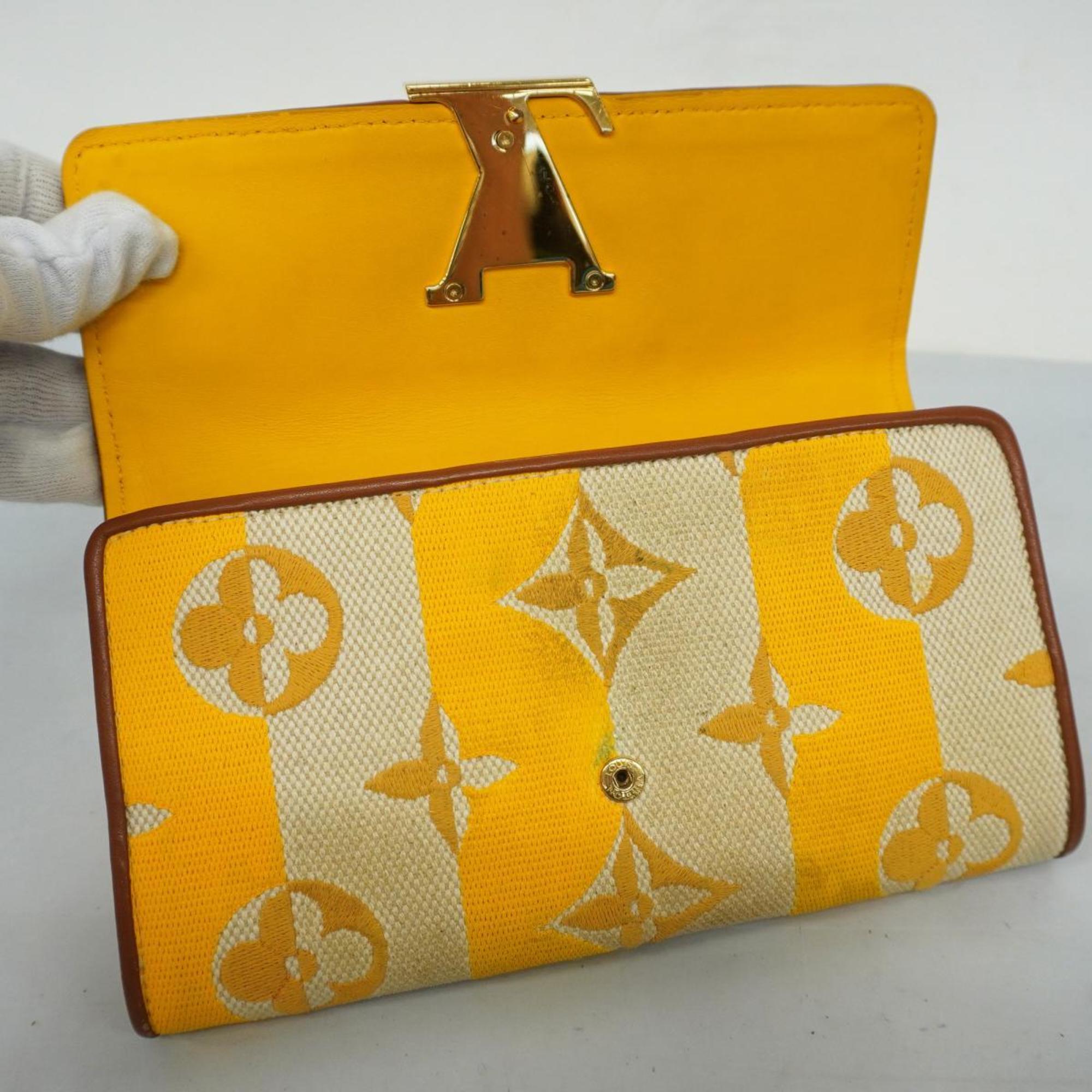 Louis Vuitton Long Wallet Monogram Stripe Portefeuille Capucines M80416 Jaune Ladies