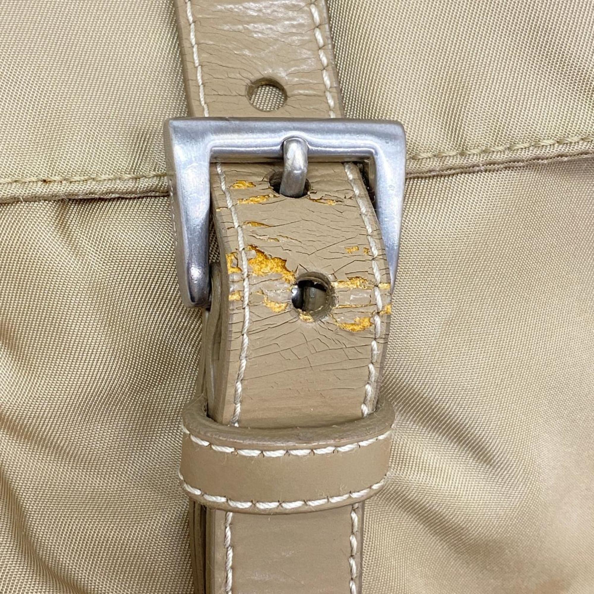 Prada Shoulder Bag Nylon Beige Women's