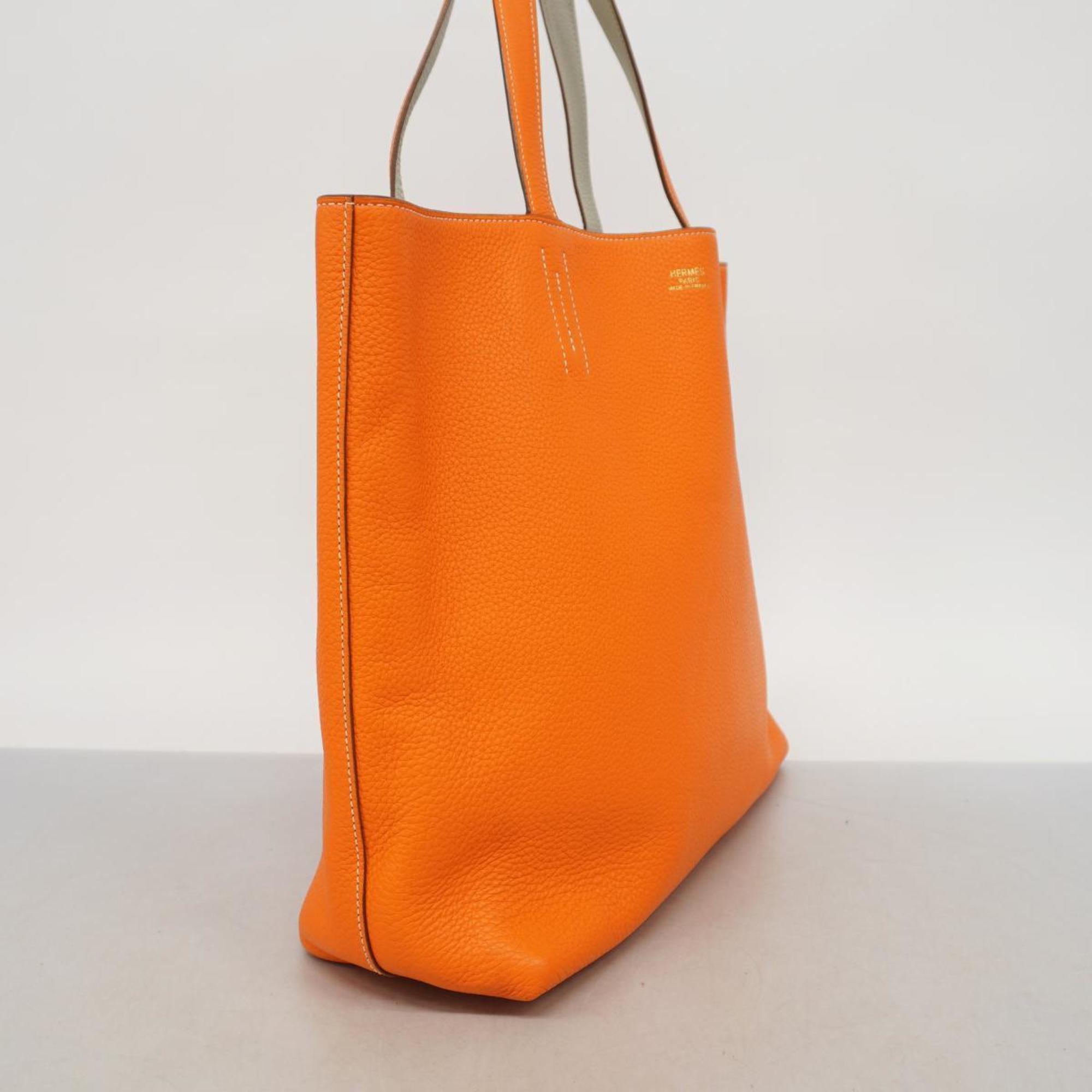 Hermes Tote Bag Drabble Sense 36 O Stamped Taurillon Clemence Orange Pearl Grey Women's