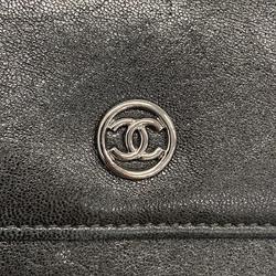 Chanel Tri-fold Long Wallet Leather Black Women's