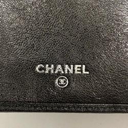 Chanel Tri-fold Long Wallet Leather Black Women's