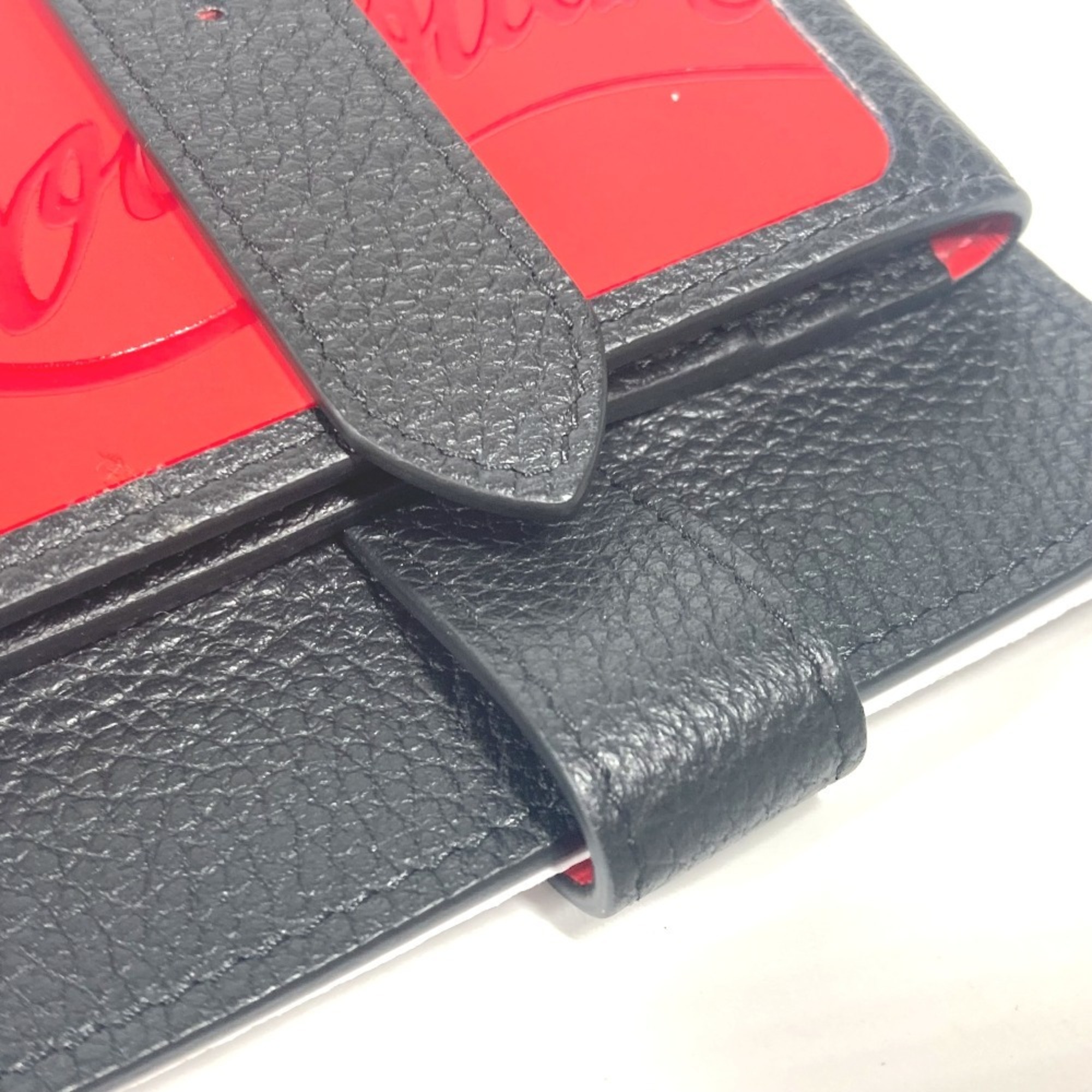 Christian Louboutin Wallet Business Card Holder Pass Case Compact Rubber Sole Belt Bi-fold Holder/Card Leather Men's Black