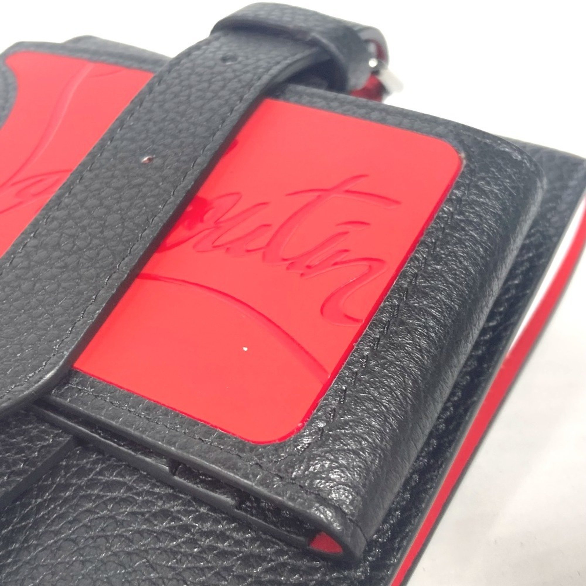 Christian Louboutin Wallet Business Card Holder Pass Case Compact Rubber Sole Belt Bi-fold Holder/Card Leather Men's Black