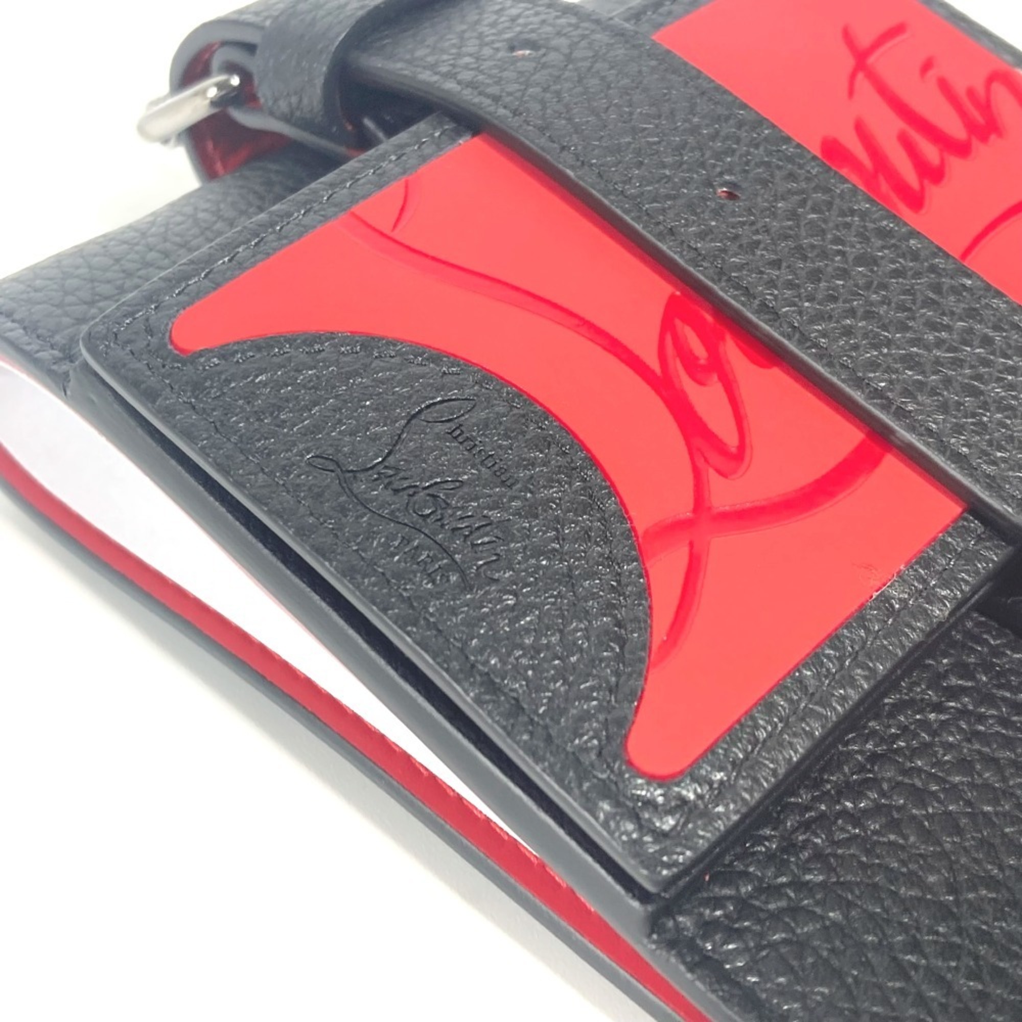 Christian Louboutin Wallet Business Card Holder Pass Case Compact Rubber Sole Belt Bi-fold Holder/Card Leather Men's Black