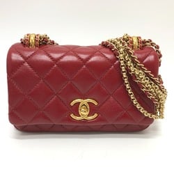 CHANEL Coco Mark Matelasse 3 Chain Shoulder Bag Lambskin Women's Red