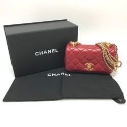 CHANEL Coco Mark Matelasse 3 Chain Shoulder Bag Lambskin Women's Red