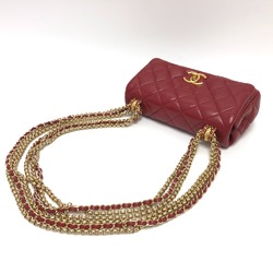 CHANEL Coco Mark Matelasse 3 Chain Shoulder Bag Lambskin Women's Red