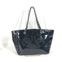 CHANEL Triple Coco Punching CC Mark Chain Shoulder Bag Tote Enamel Women's Black