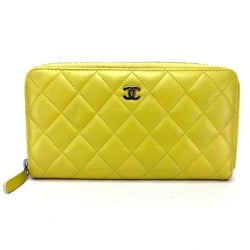 CHANEL Chanel Matelasse Quilting CC Coco Mark Round Long Wallet Lambskin Women's Yellow