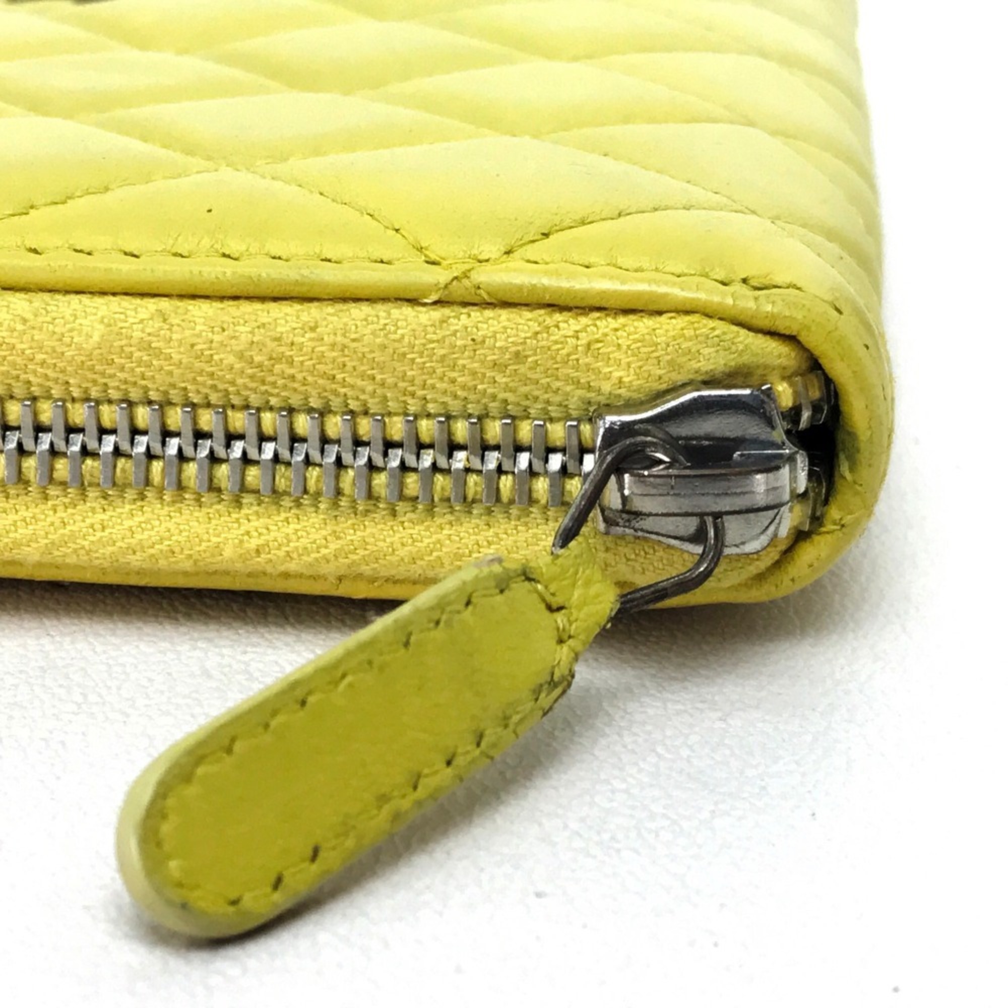 CHANEL Chanel Matelasse Quilting CC Coco Mark Round Long Wallet Lambskin Women's Yellow