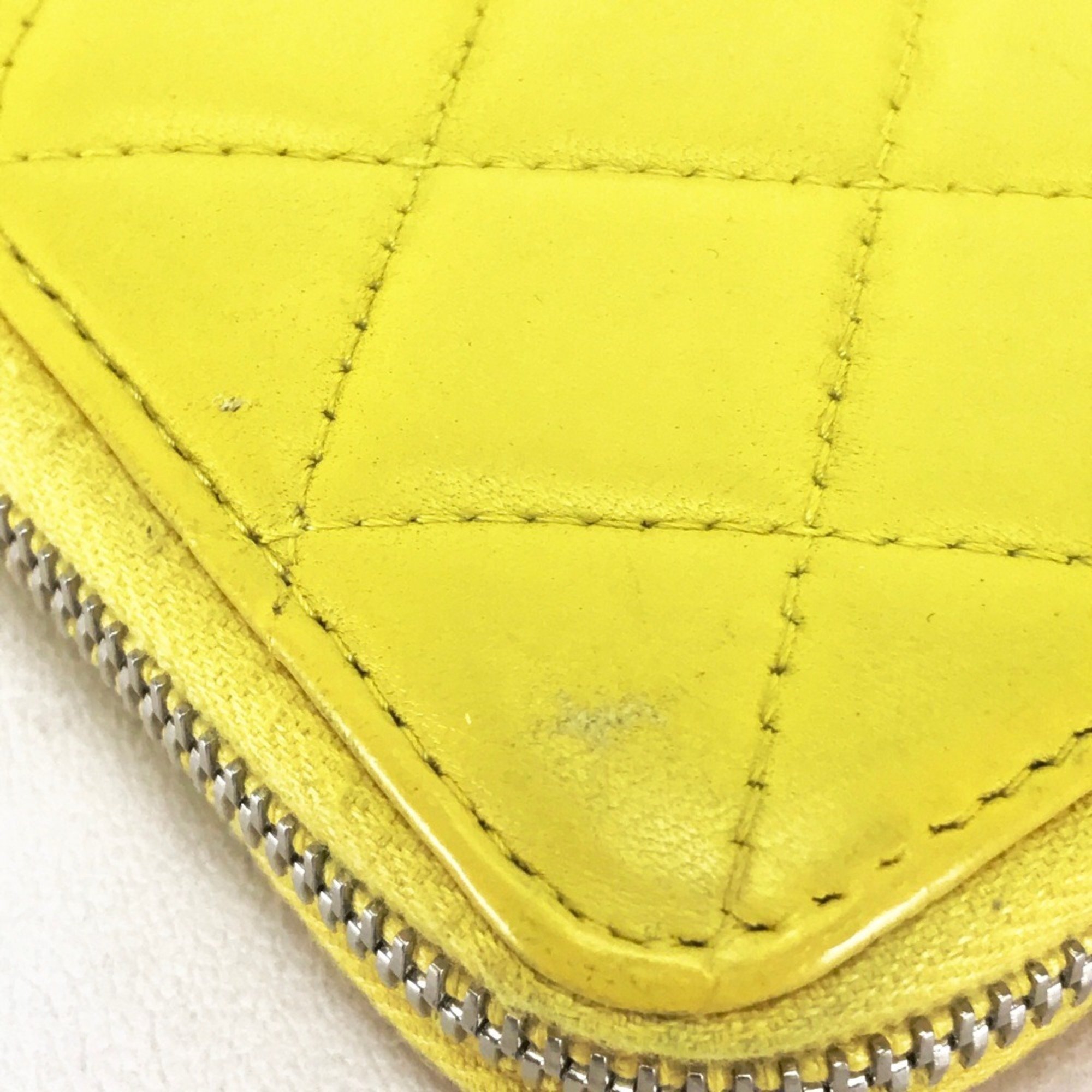 CHANEL Chanel Matelasse Quilting CC Coco Mark Round Long Wallet Lambskin Women's Yellow