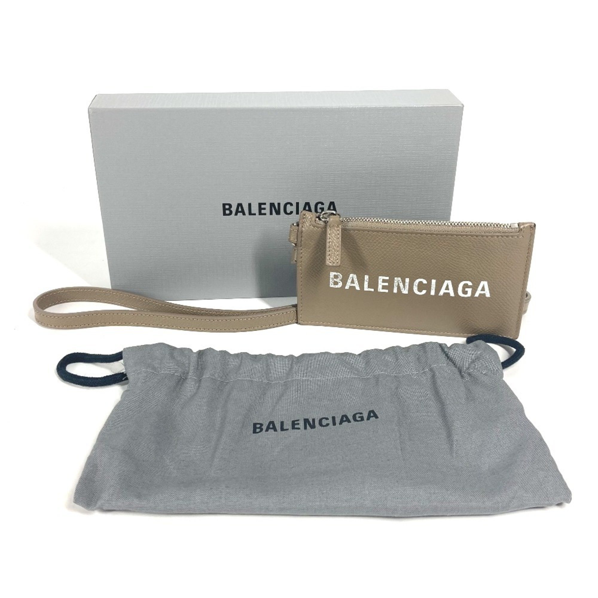 BALENCIAGA 594548 Coin Purse Wallet Fragment Case with Strap Wallet/Coin Leather Men's Women's Beige