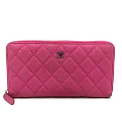 CHANEL A50097 Round Long Wallet Matelasse CC Coco Soft Caviar Skin Pink Women's