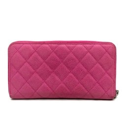 CHANEL A50097 Round Long Wallet Matelasse CC Coco Soft Caviar Skin Pink Women's