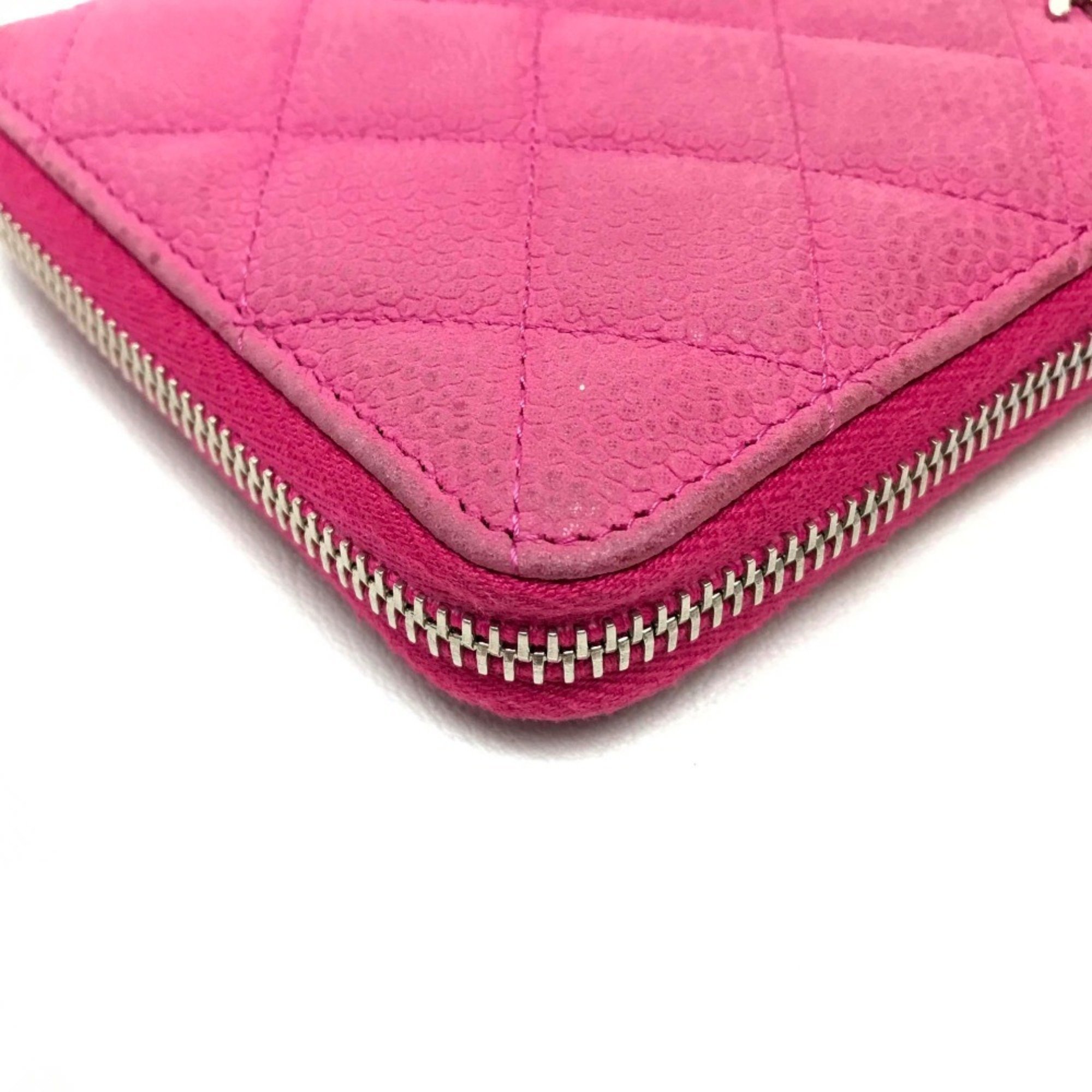 CHANEL A50097 Round Long Wallet Matelasse CC Coco Soft Caviar Skin Pink Women's