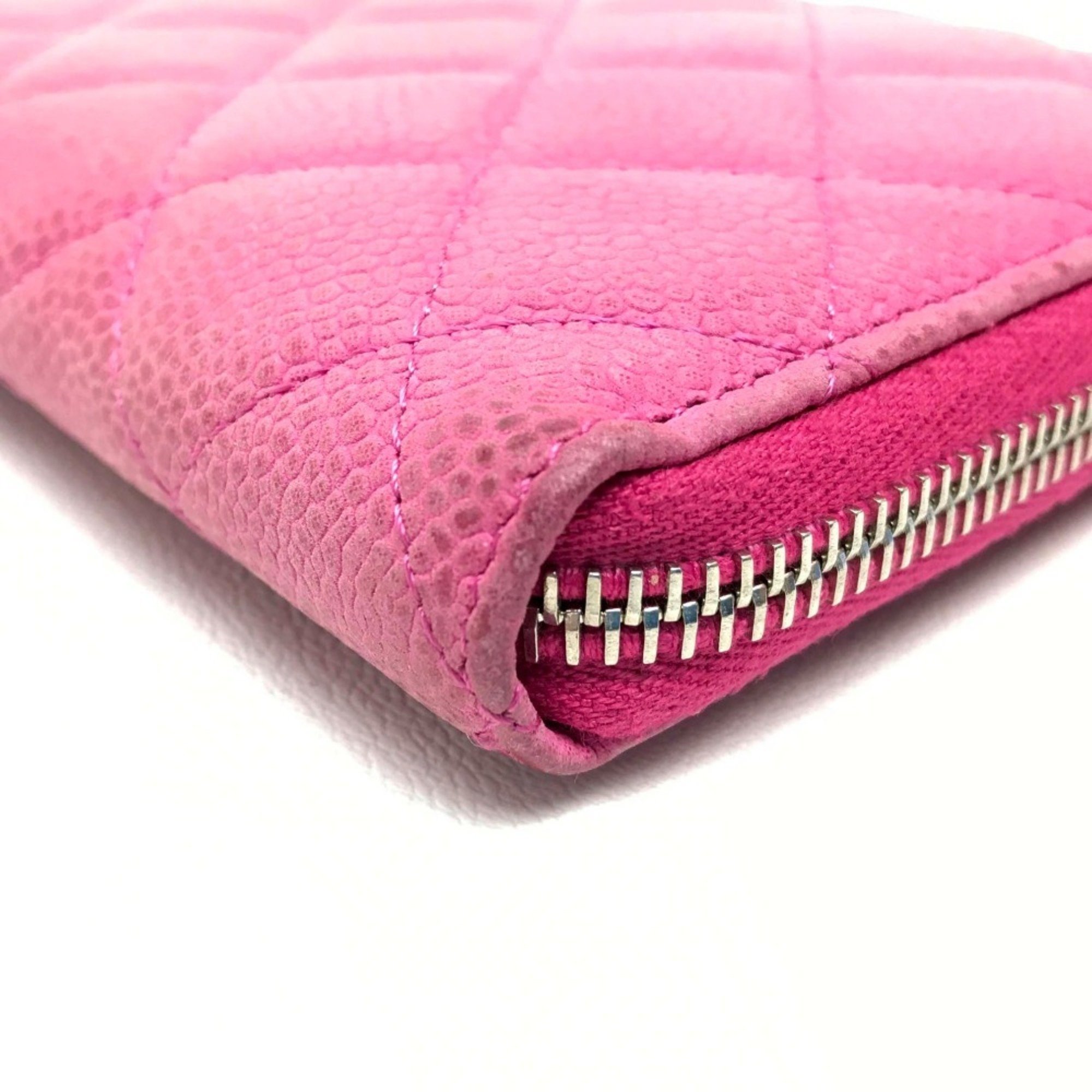 CHANEL A50097 Round Long Wallet Matelasse CC Coco Soft Caviar Skin Pink Women's