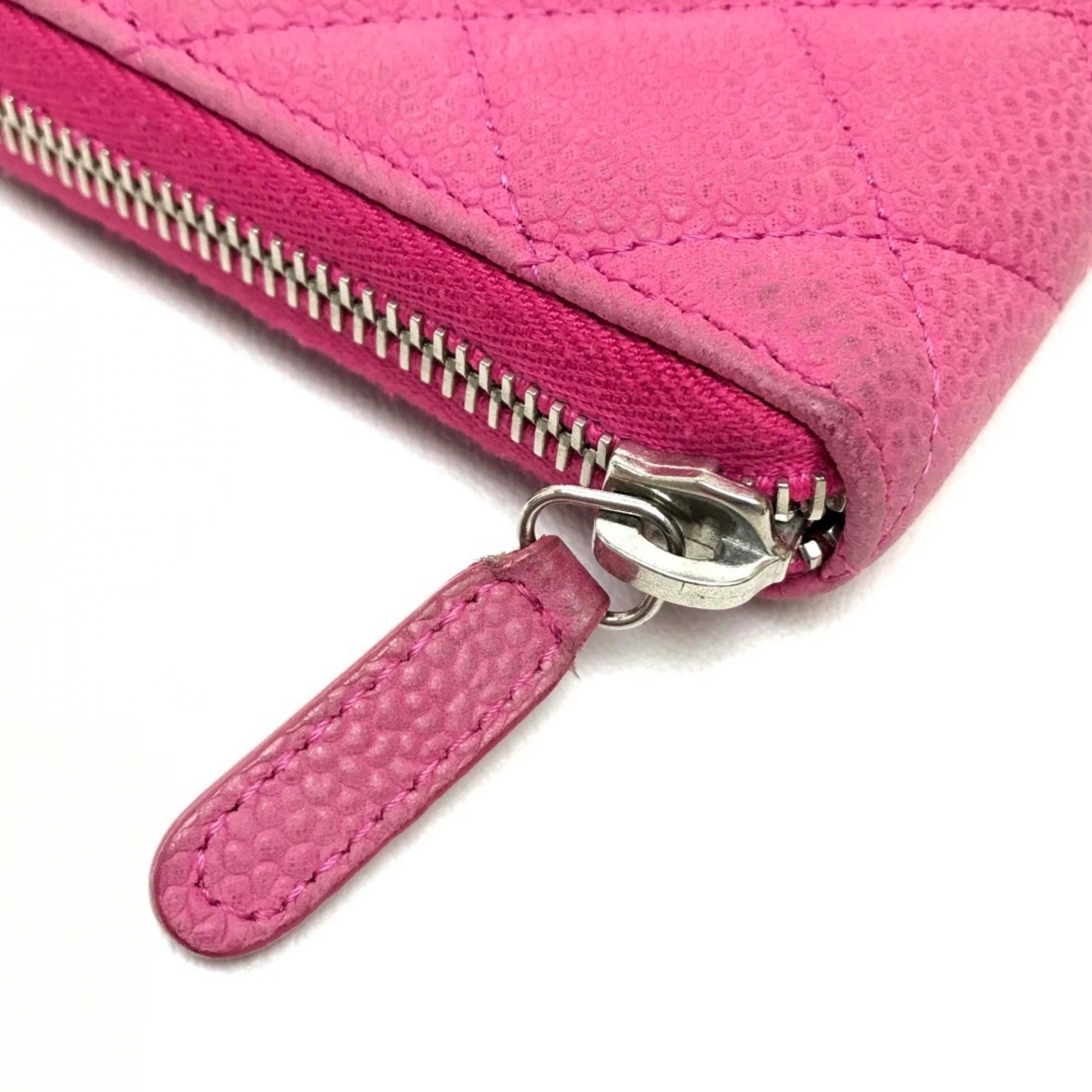 CHANEL A50097 Round Long Wallet Matelasse CC Coco Soft Caviar Skin Pink Women's