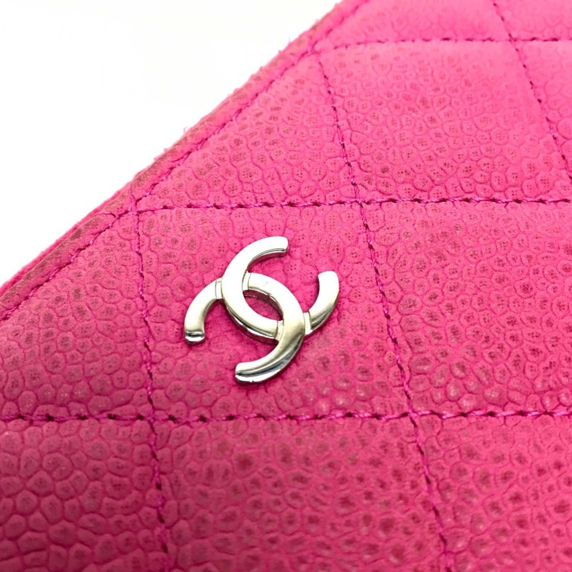 CHANEL A50097 Round Long Wallet Matelasse CC Coco Soft Caviar Skin Pink Women's