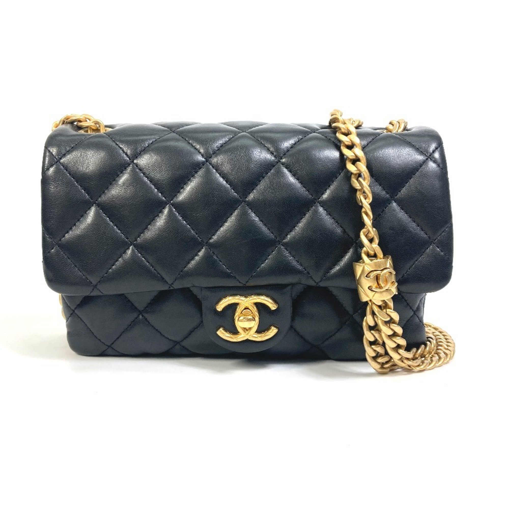 CHANEL AS3393 CC Coco Mark Matelasse Chain Bag Shoulder Lambskin Women's Black