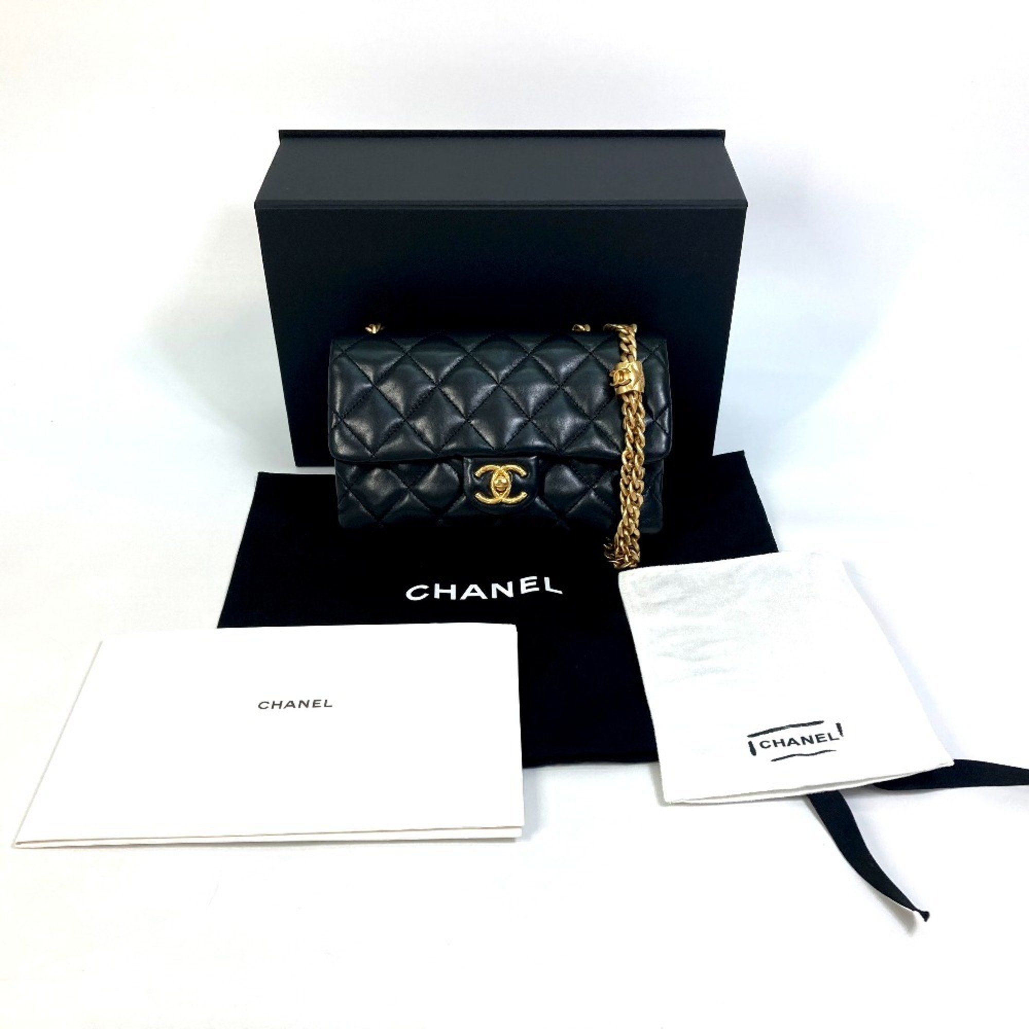 CHANEL AS3393 CC Coco Mark Matelasse Chain Bag Shoulder Lambskin Women's Black