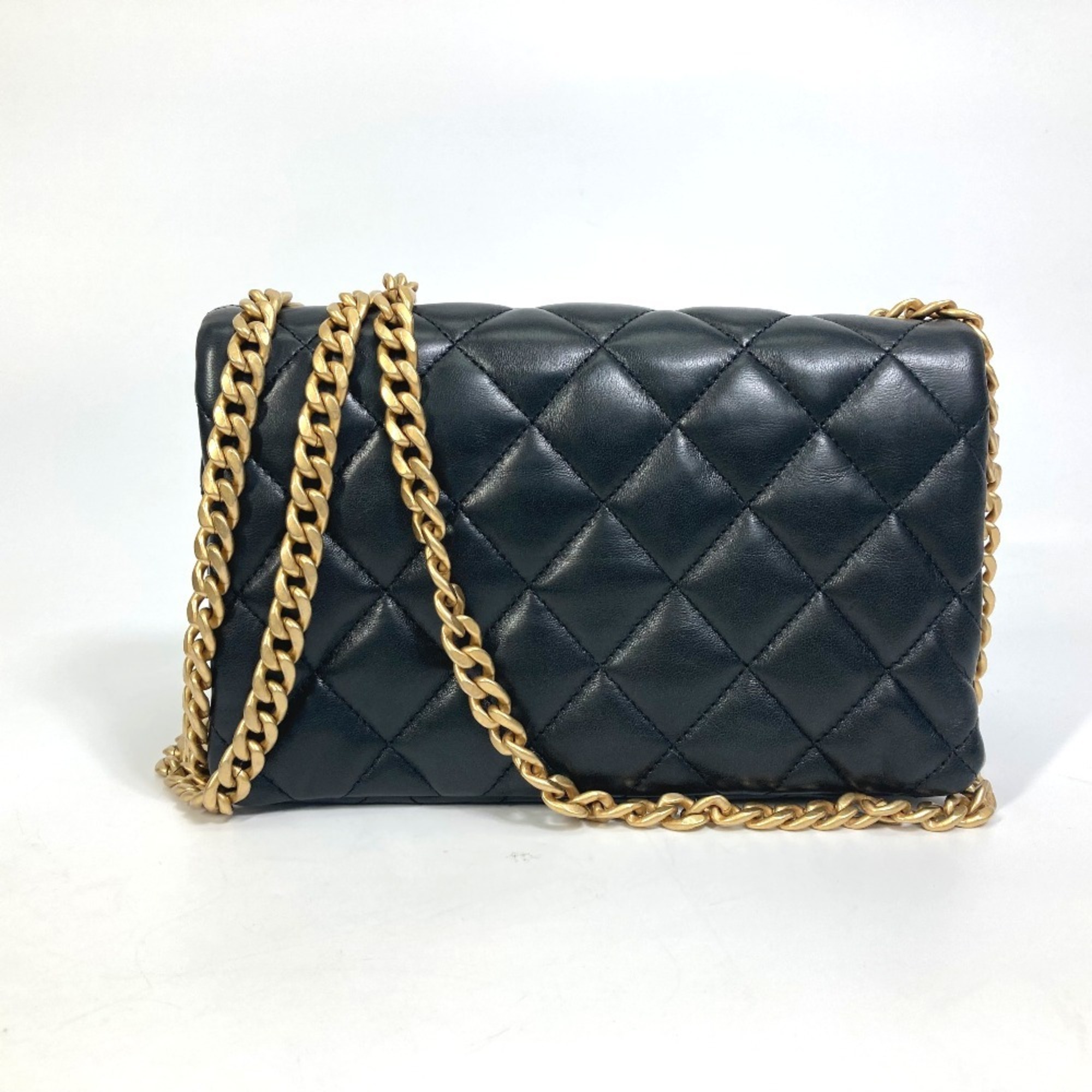 CHANEL AS3393 CC Coco Mark Matelasse Chain Bag Shoulder Lambskin Women's Black