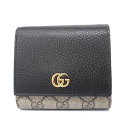 Gucci Wallet GG Supreme 598587 Leather Black Beige Women's