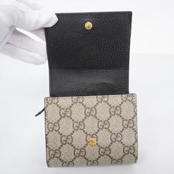 Gucci Wallet GG Supreme 598587 Leather Black Beige Women's